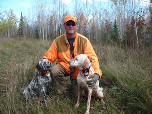 David Witner from Nimisila Creek Kennels with his Llewellin Setters, Scout and Diamond.