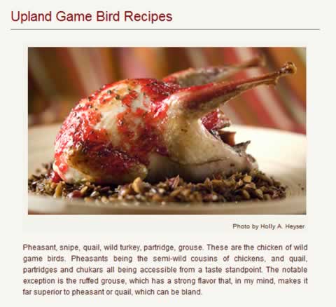 Wild Game Recipe Section on Hunter Angler Gardener Cook