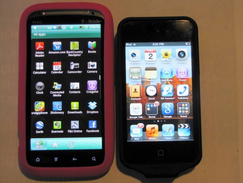 Mophie Juice Pack on the iPod Touch (right)