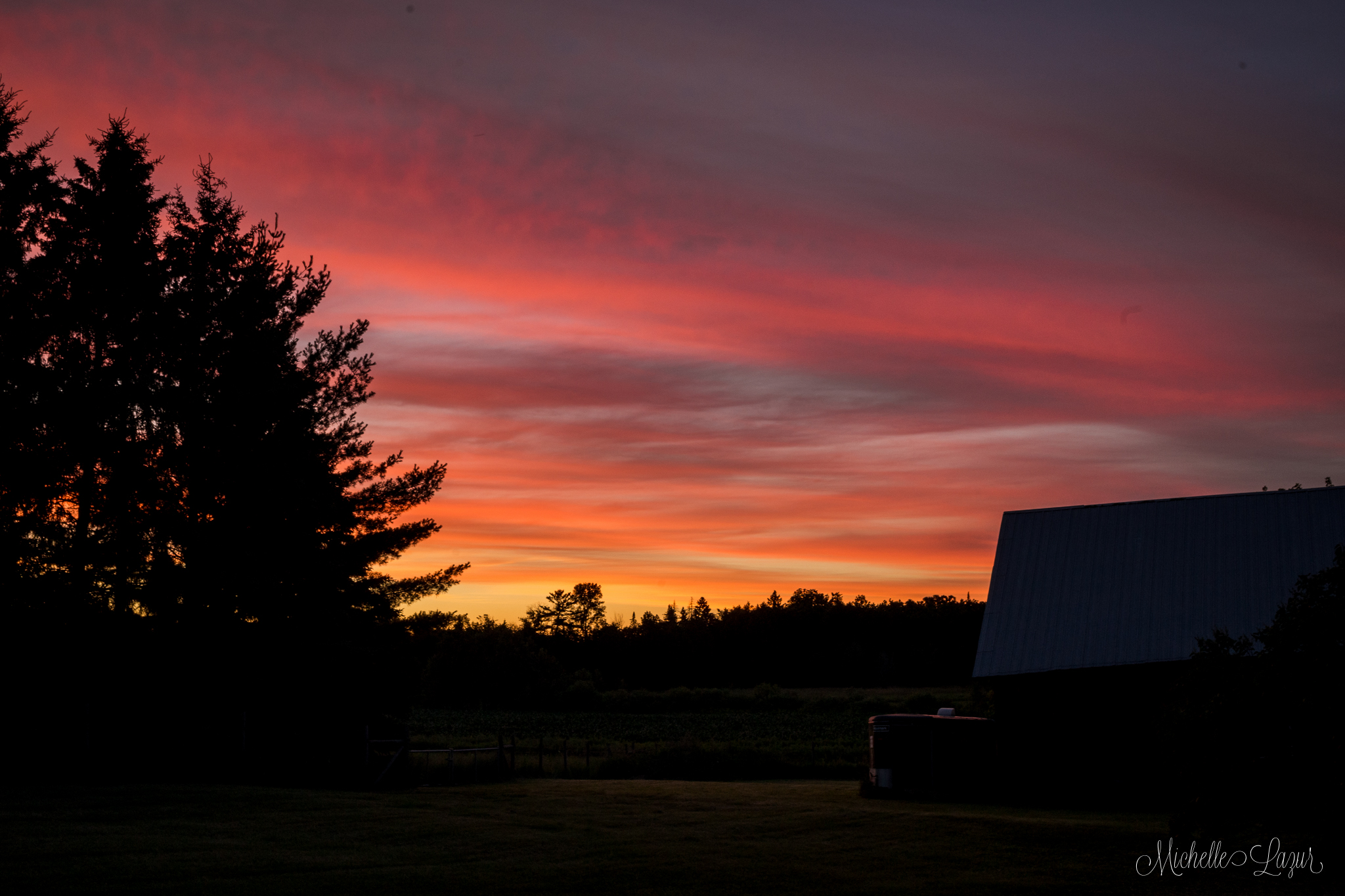 Beautiful sunset from the deck of the little farm. 